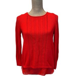 Lucky Brand red cable knit sweater open back polka dots boho XS